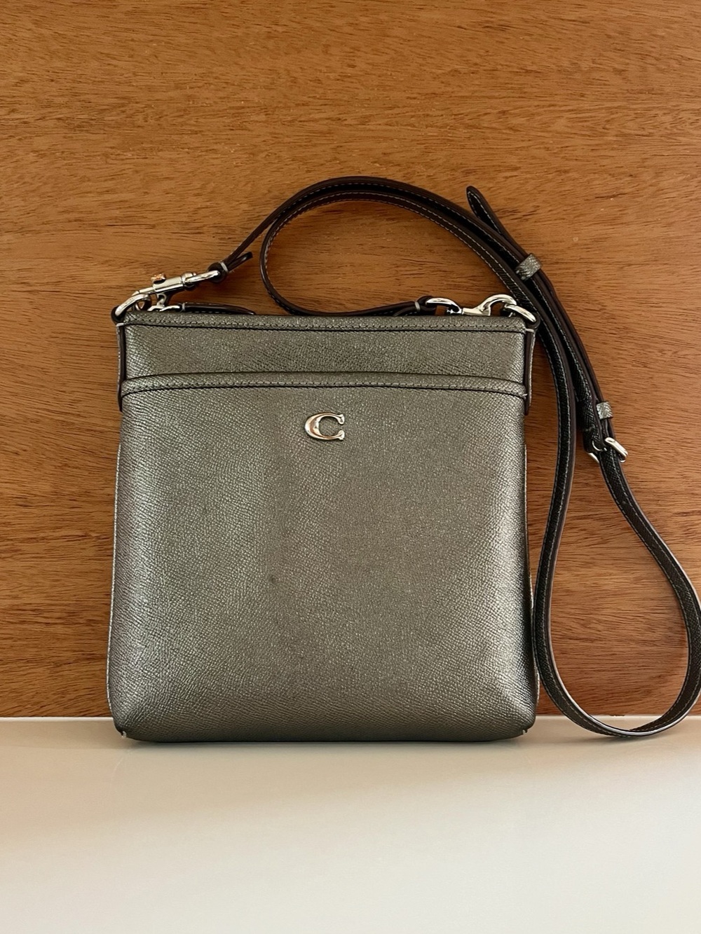 Coach Kitt messenger crossbody bag in pewter metallic